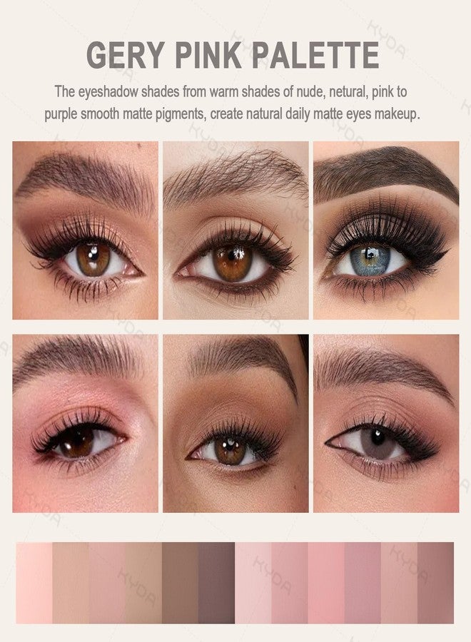 KYDA 12 Colors Grey Pink Eyeshadow Palette with Brush, High Pigment Matte Shimmer Pink Brown Eye Shadow, Netural Brown Eyes Palette for Women, Soft Blendable Powder Eyeshadow, Korean Eyes Makeup - Image 4